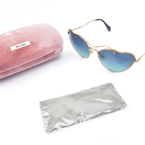 MIU MIU Gold Metal & Logo Gradient Sunglasses (q) - Picture 2 of 8